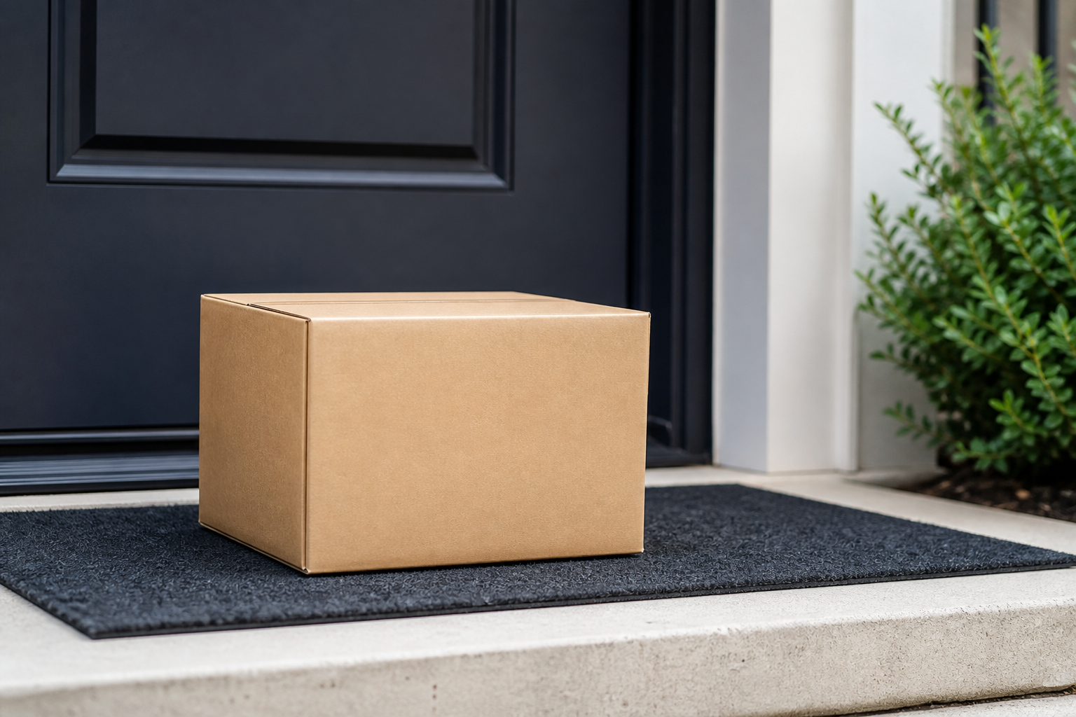 Cardboard package delivered at a front door